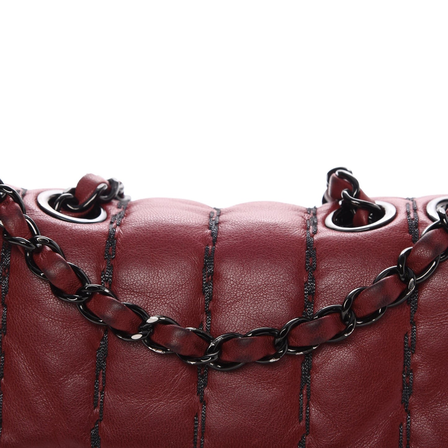 Lambskin Vertical Stitch Mini Flap Dark Red