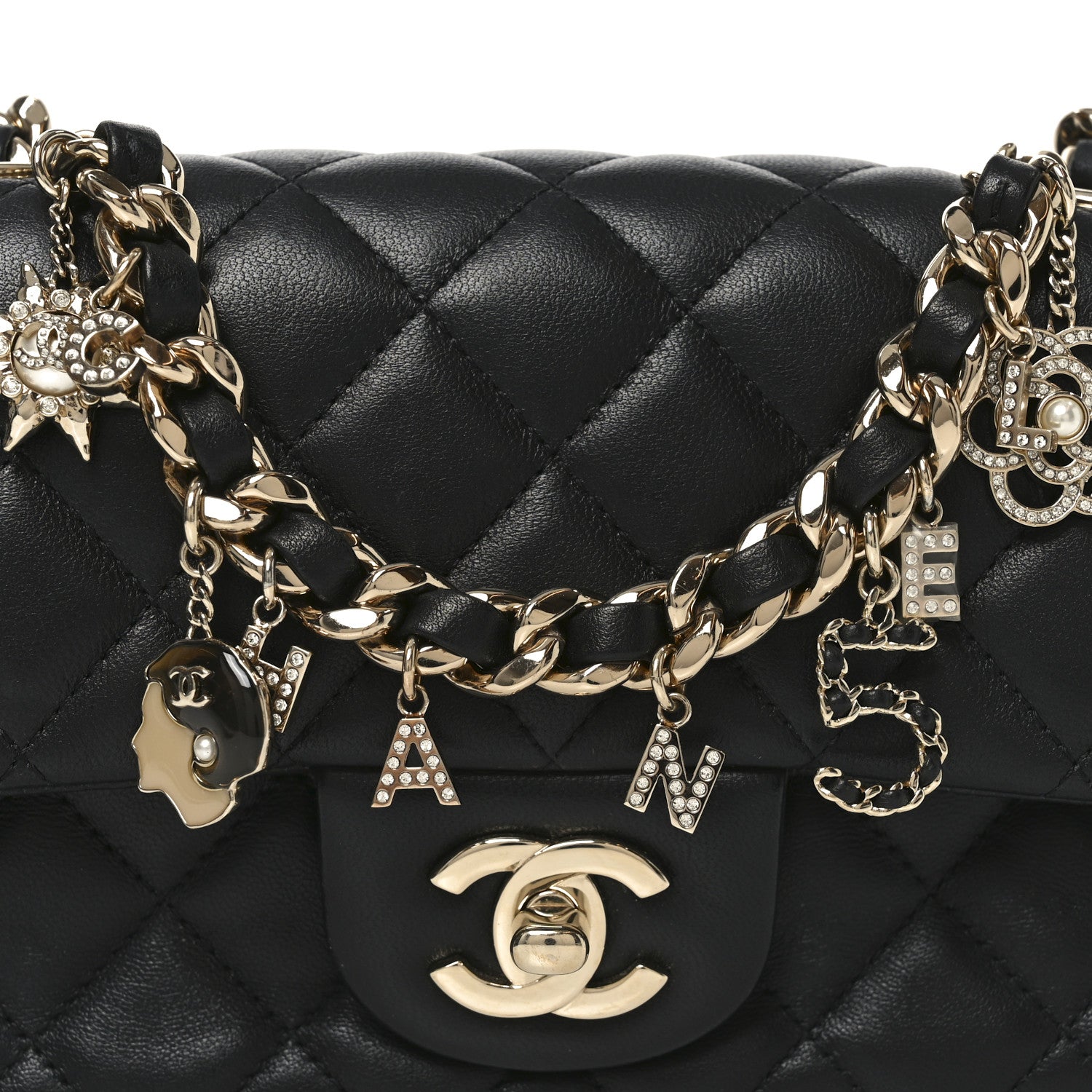 Chanel Lambskin Quilted Mini Coco Charms Rectangular Flap Black 8 of 11