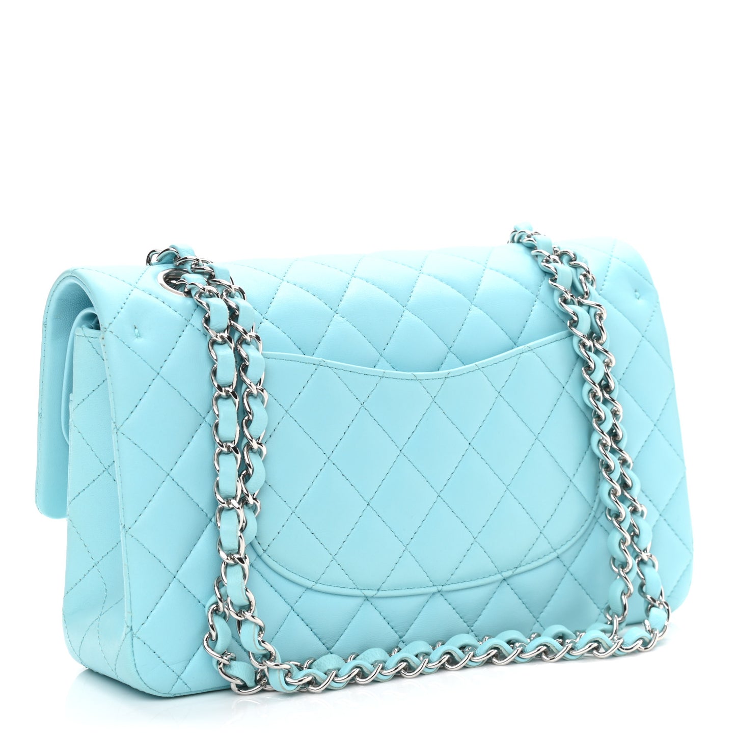 Lambskin Quilted Medium Double Flap Neon Blue