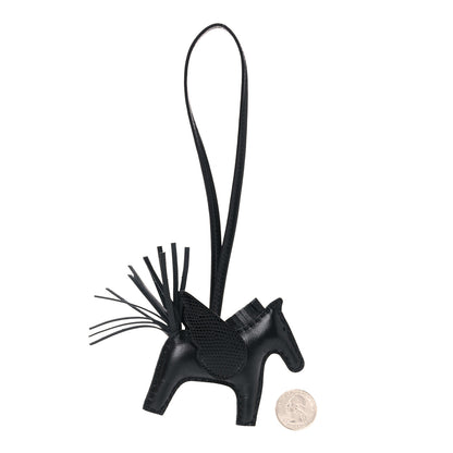 Hermes Milo Lambskin Lizard Touch Grigri Rodeo Pegase Horse Bag Charm PM So Black 2 of 5