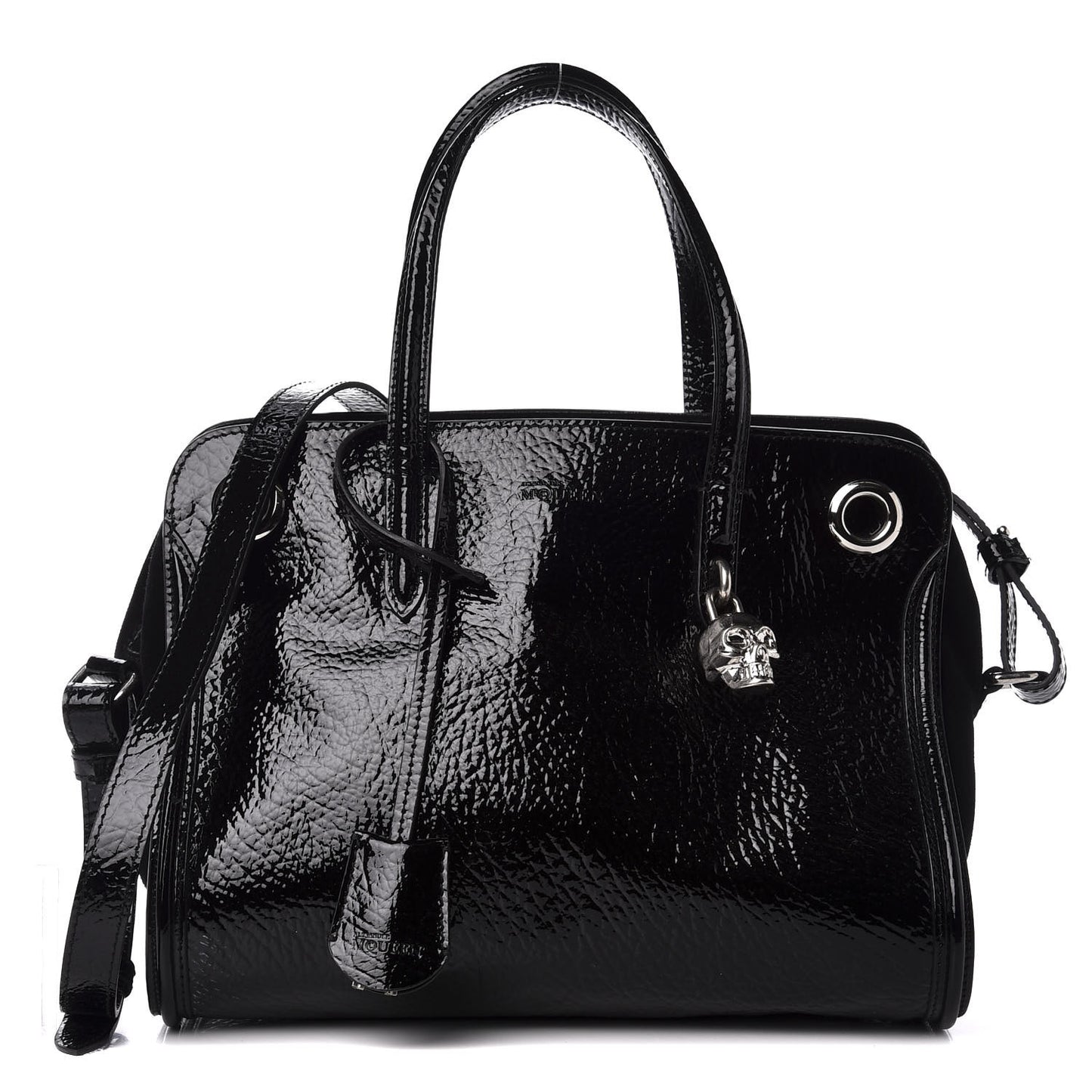 Patent Small Eyelet Padlock Skull Tote Black