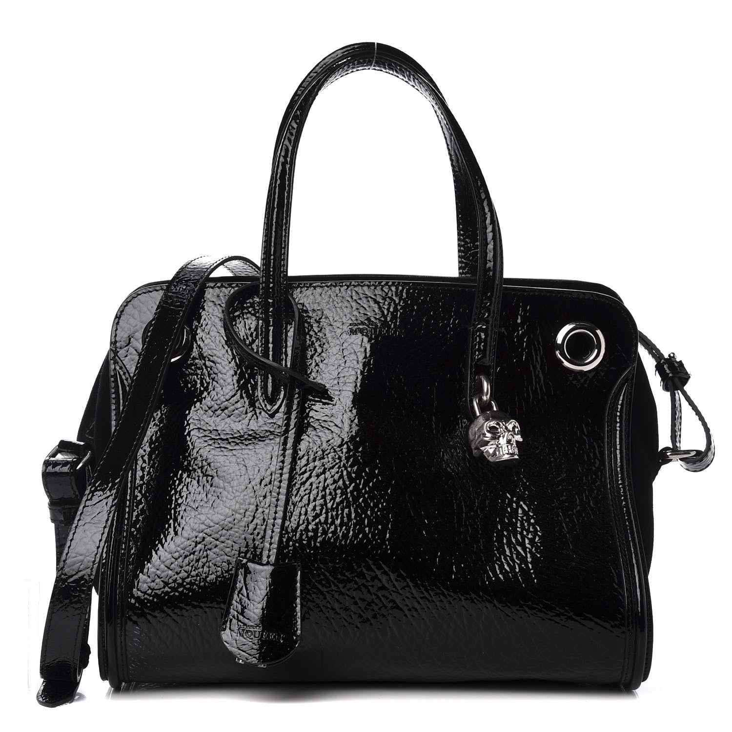 Alexander McQueen Patent Small Eyelet Padlock Skull Tote Black 1 of 11