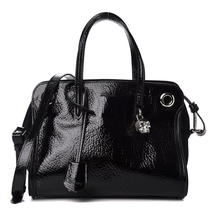 Alexander McQueen Patent Small Eyelet Padlock Skull Tote Black 1 of 11