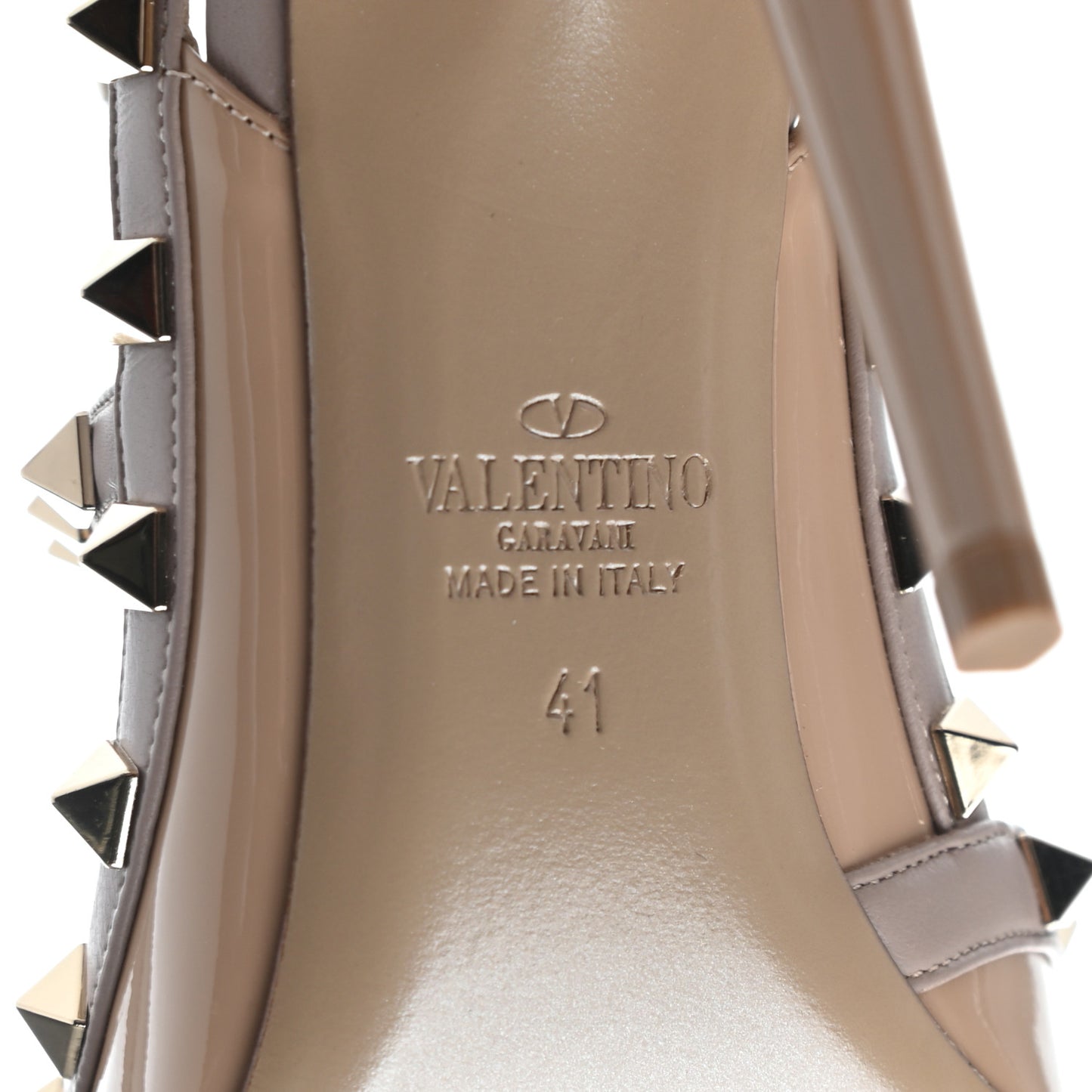 Patent Nappa Rockstud Ankle Strap 100mm Pumps 41 Camel Rose Poudre