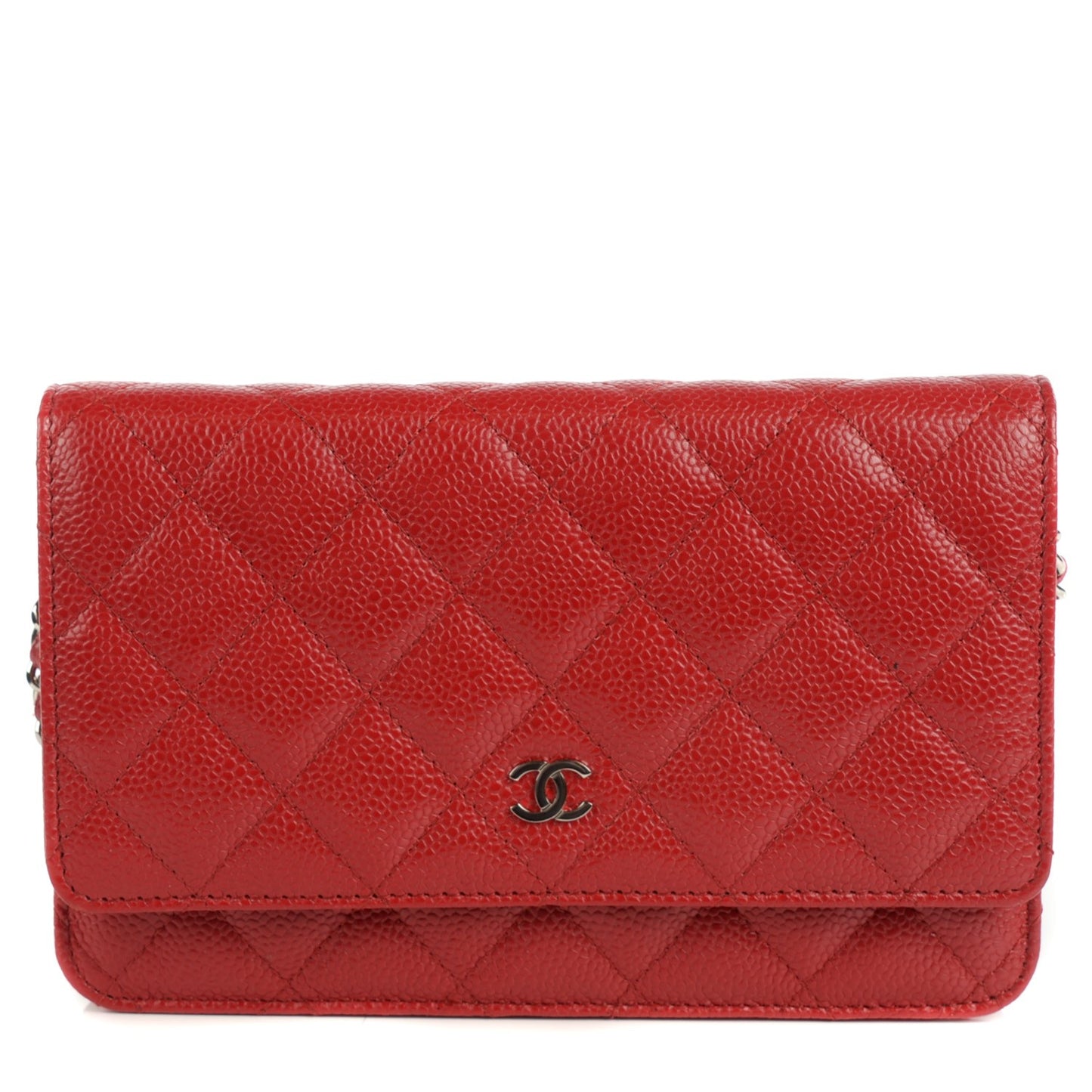 Caviar Quilted Wallet On Chain WOC Dark Red