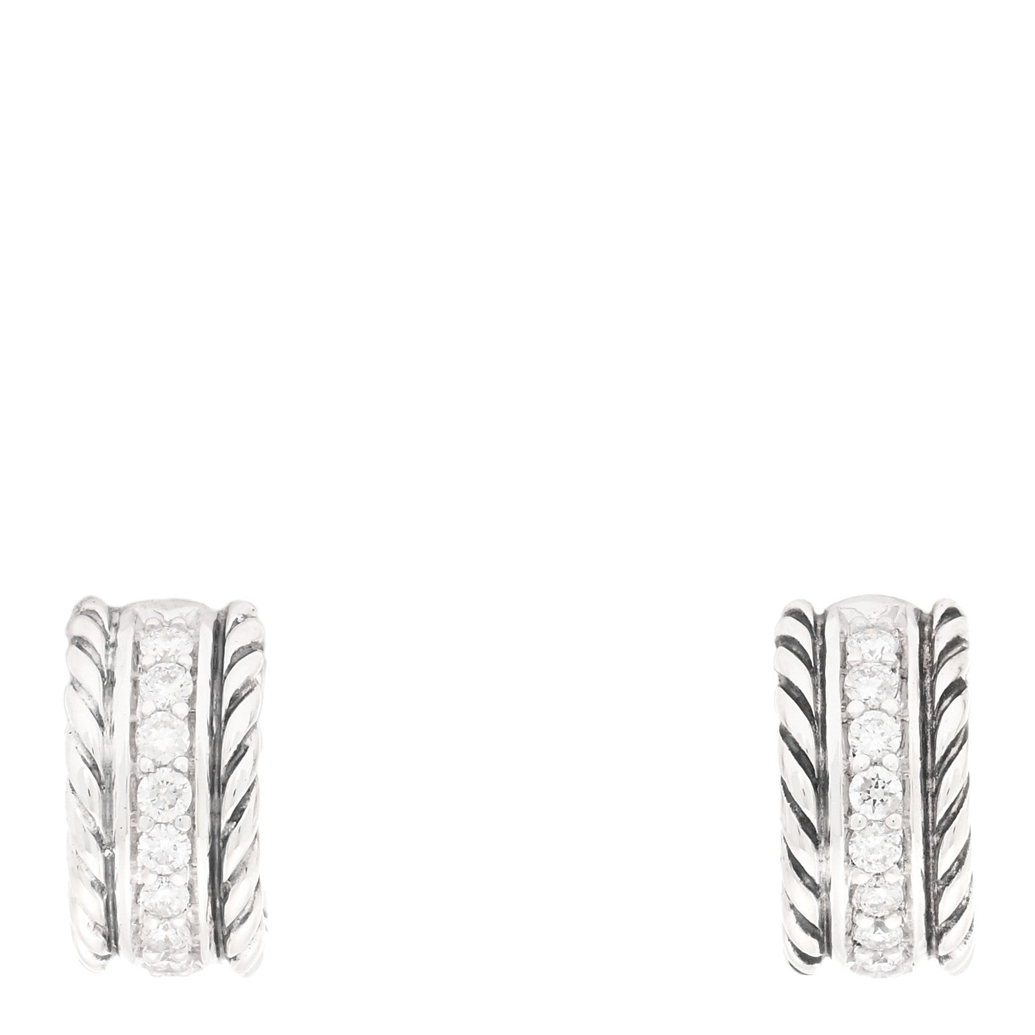 David Yurman Sterling Silver Diamond 12mm Cable Hoop Earrings 1 of 4