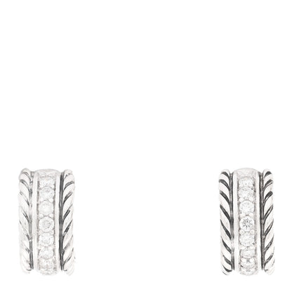 David Yurman Sterling Silver Diamond 12mm Cable Hoop Earrings 1 of 4