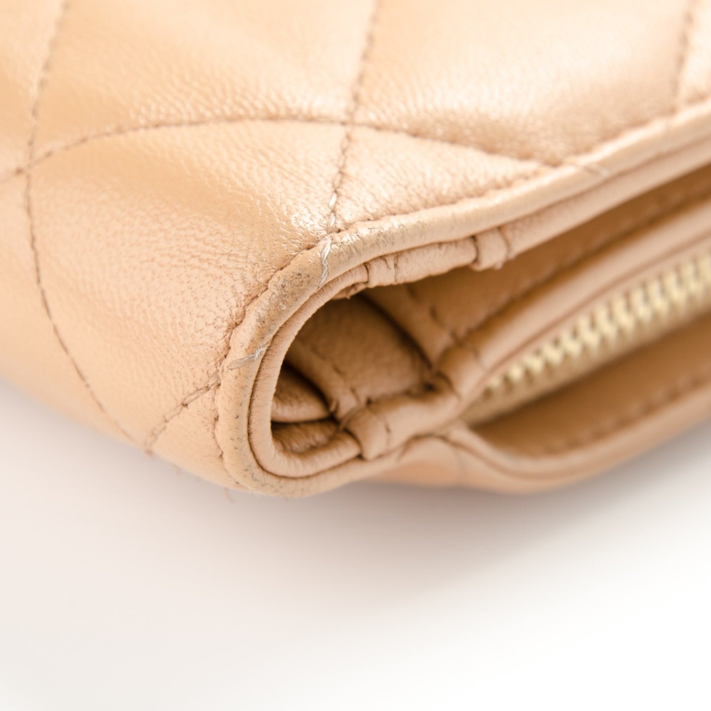 Lambskin Quilted Zipped Pocket Wallet Beige