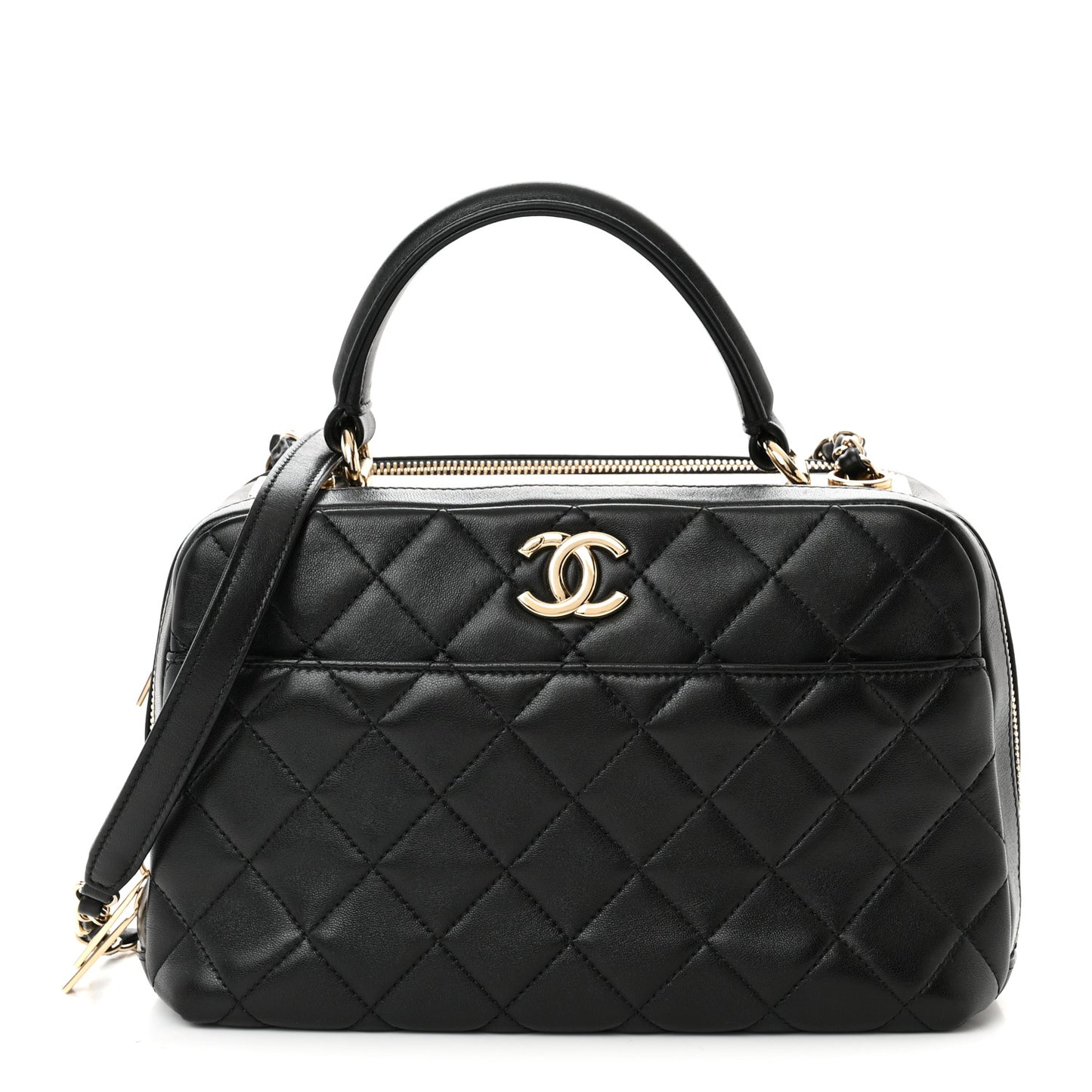 Lambskin Quilted Medium Trendy CC Bowling Bag Black