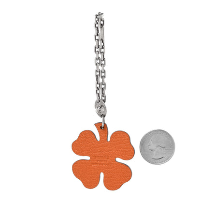 Hermes Chevre Mysore Lucky Clover Key Chain Bag Charm Vert Anis Orange 2 of 6