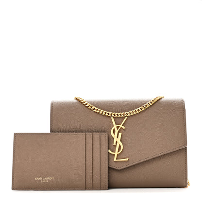 Saint Laurent Grain De Poudre Monogram Uptown Chain Wallet Taupe 3 of 11