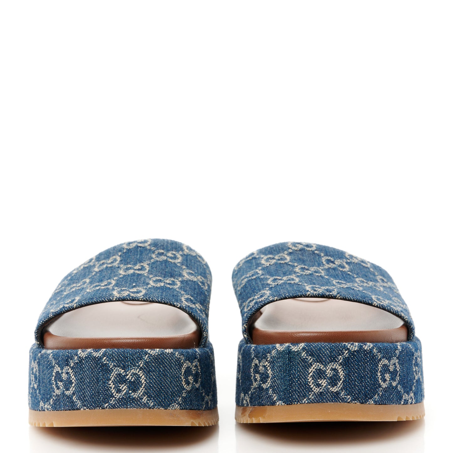 New Denim GG Monogram Angelina Platform 55mm Slide Sandals 38.5 Blue Tea