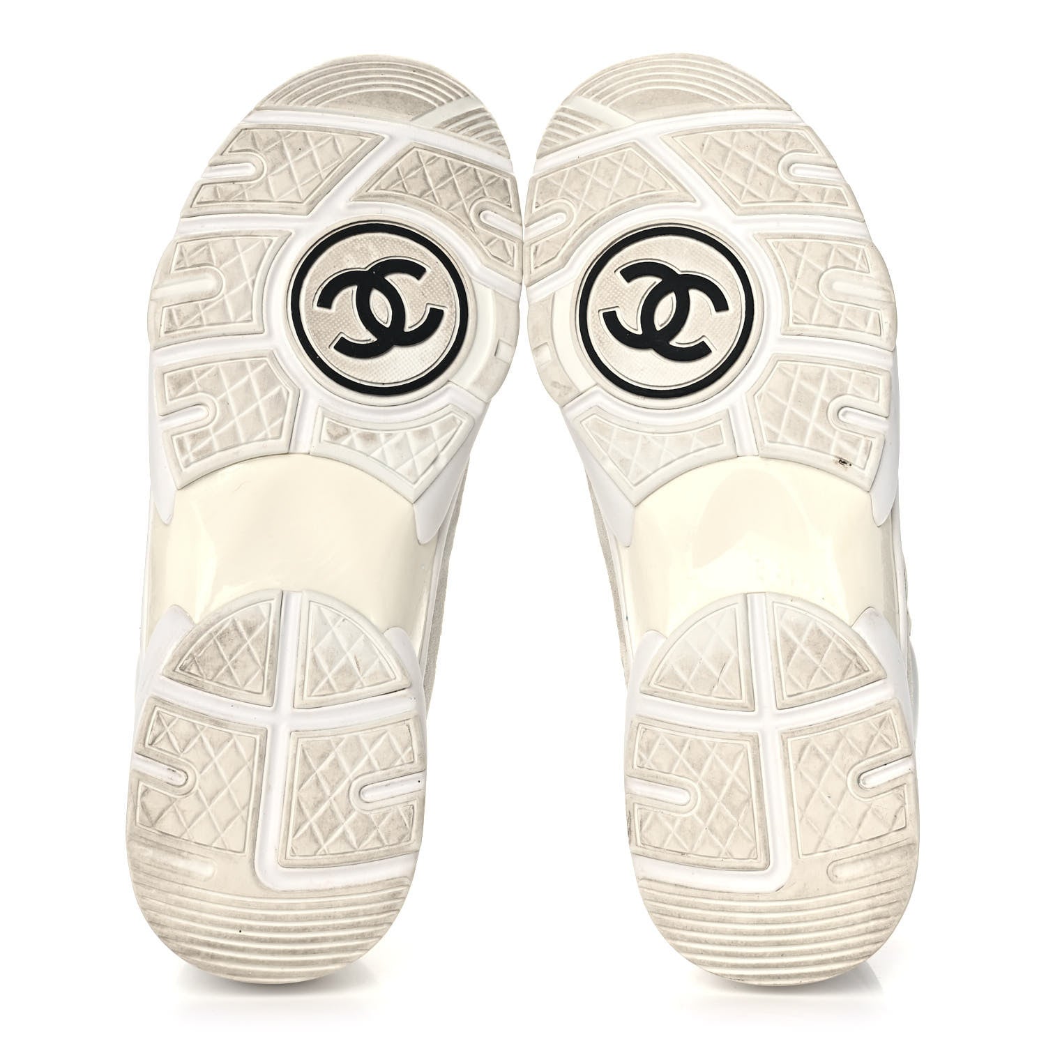 Chanel Suede Calfskin Fabric CC Sneakers 38.5 White 5 of 11