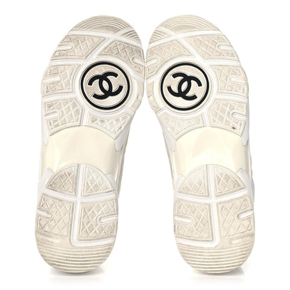 Chanel Suede Calfskin Fabric CC Sneakers 38.5 White 5 of 11