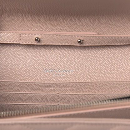 Saint Laurent Grain De Poudre Matelasse Chevron Monogram Chain Wallet Pale Pink 6 of 10