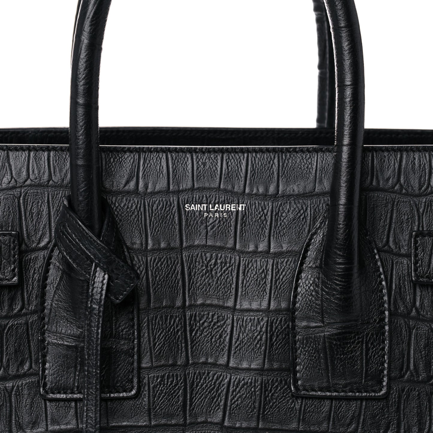 Calfskin Crocodile Embossed Small Sac de Jour Black