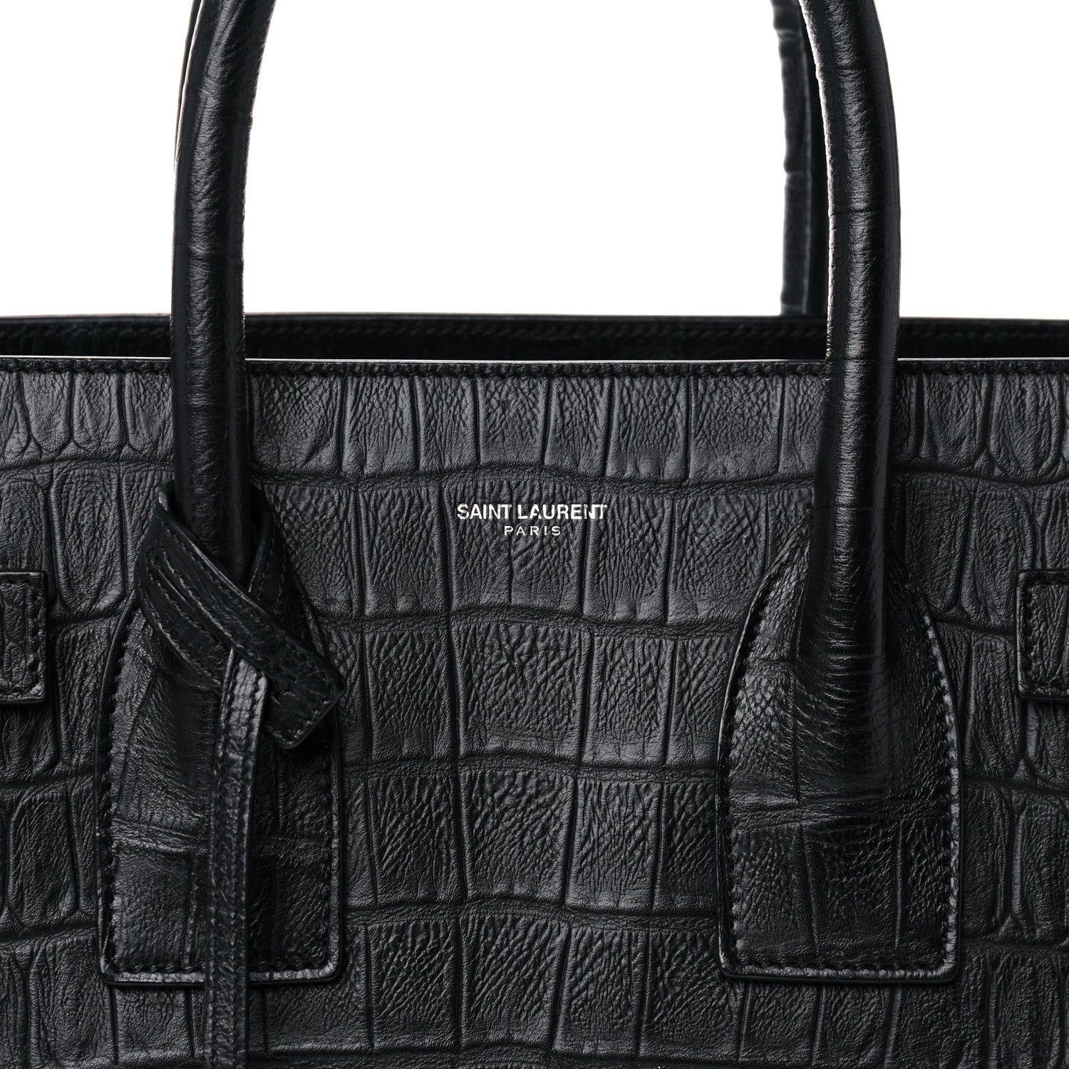 Saint Laurent Calfskin Crocodile Embossed Small Sac de Jour Black 9 of 15