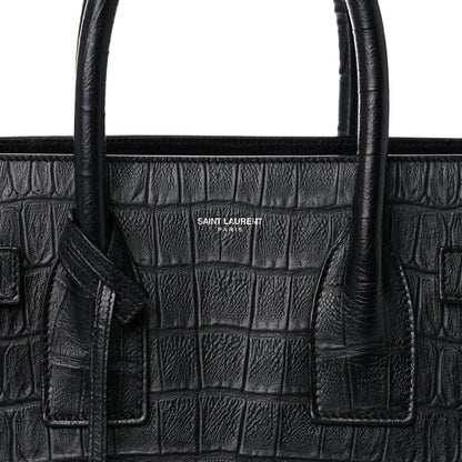 Saint Laurent Calfskin Crocodile Embossed Small Sac de Jour Black 9 of 15