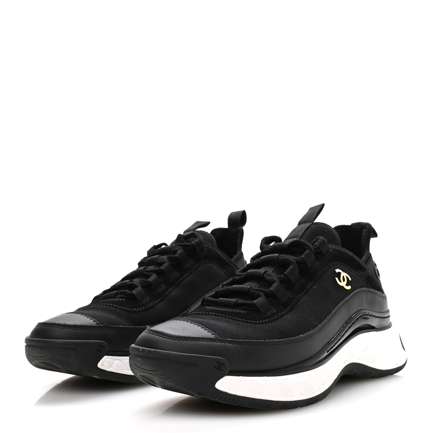 Chanel Velvet Calfskin Mixed Fibers CC Sneakers 39 Black 4 of 8