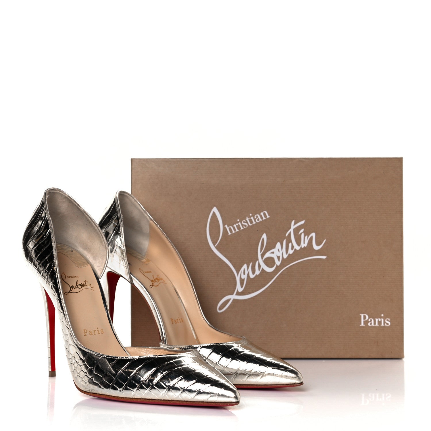 Christian Louboutin Metallo Cocco Iriza 100 Pumps 41 Platine 12 of 12