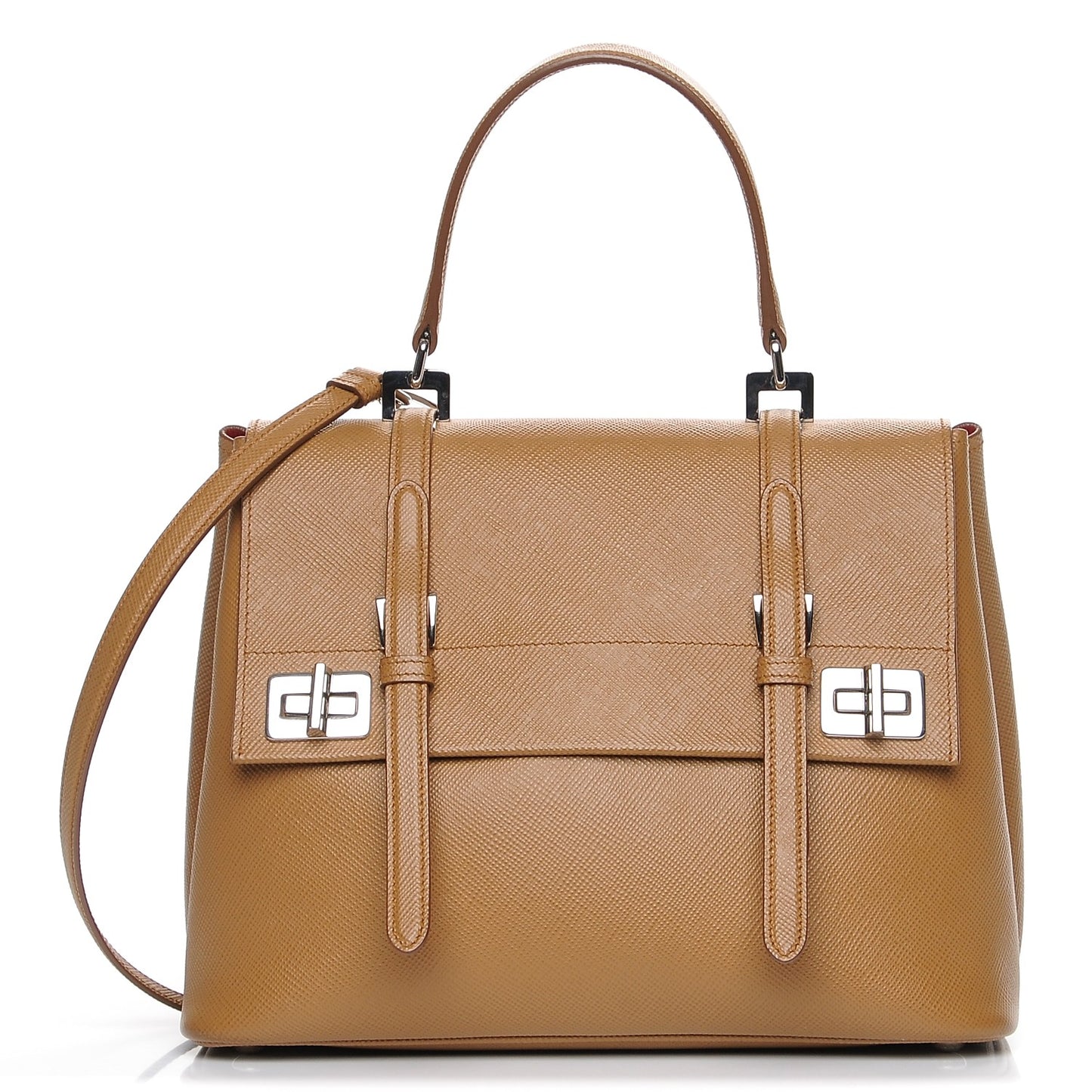 Saffiano Cuir Convertible Top Handle Tote Caramel
