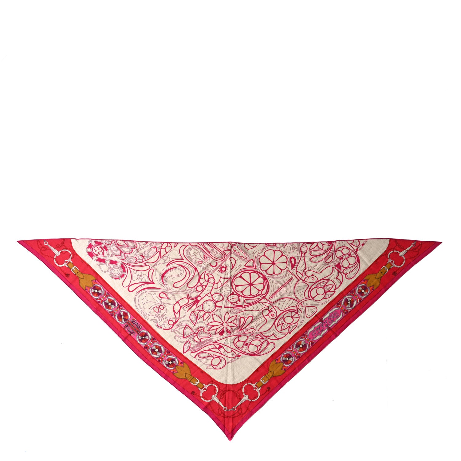 Hermes Cashmere Silk Folklore d'Henri d'Origny Giant Pointe Triangle Shawl Naturel Fuchsia Rose Poudre 1 of 4