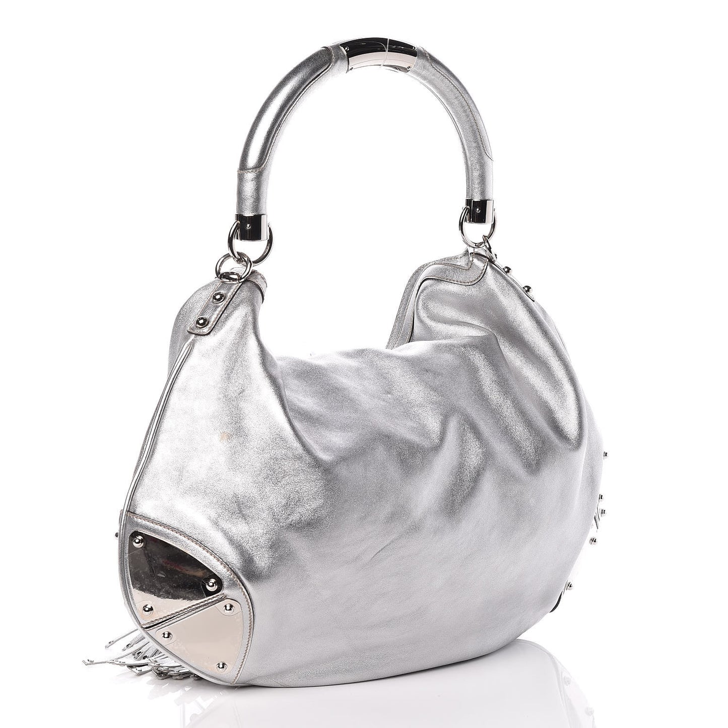 Metallic Calfskin Large Indy Top Handle Hobo Silver