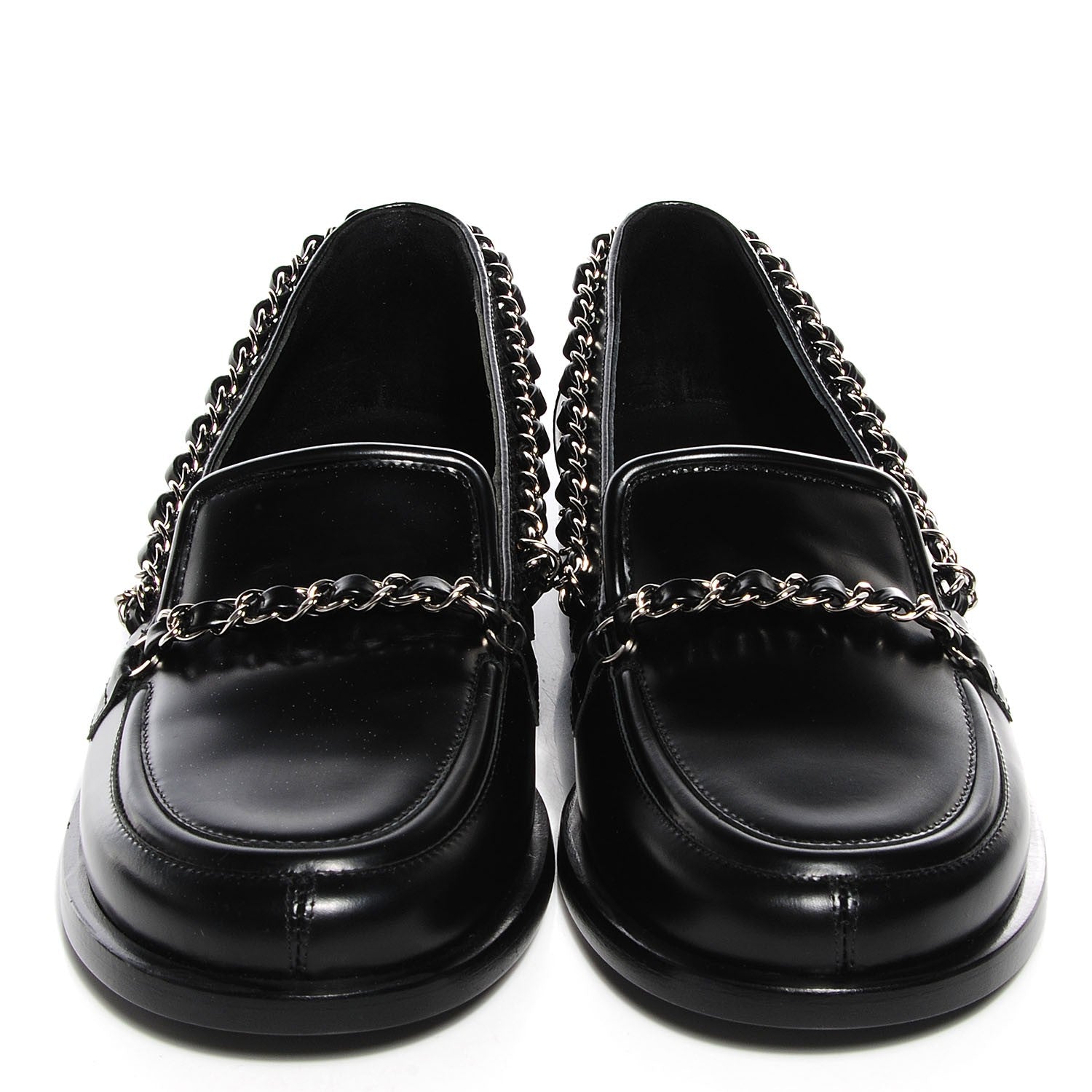 Chanel Leather Chain Loafers 36.5 Black 2 of 10