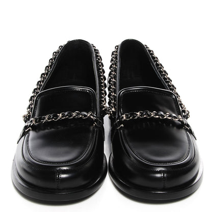 Chanel Leather Chain Loafers 36.5 Black 2 of 10