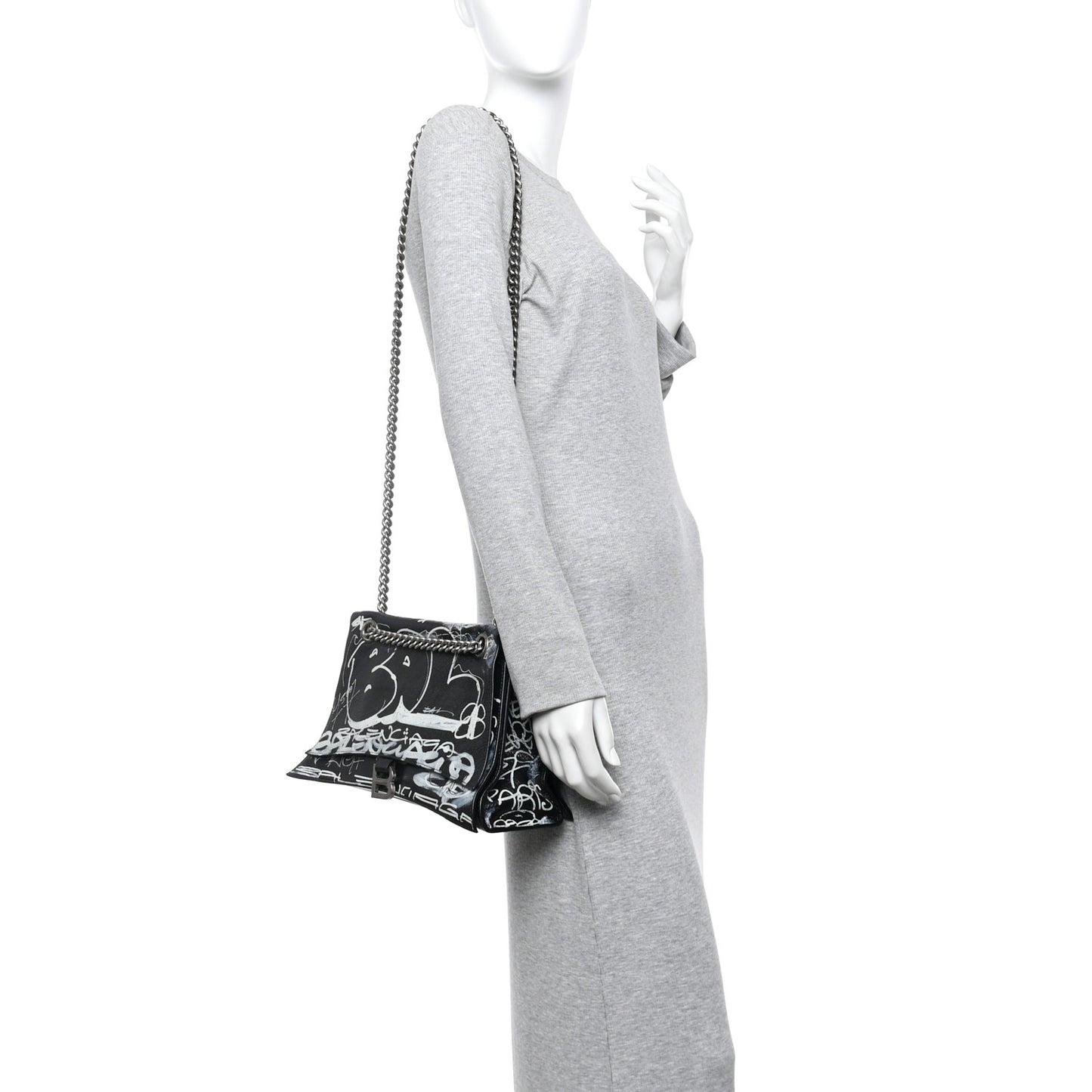 Agneau Arena Graffiti Medium Crush Chain Bag Black White