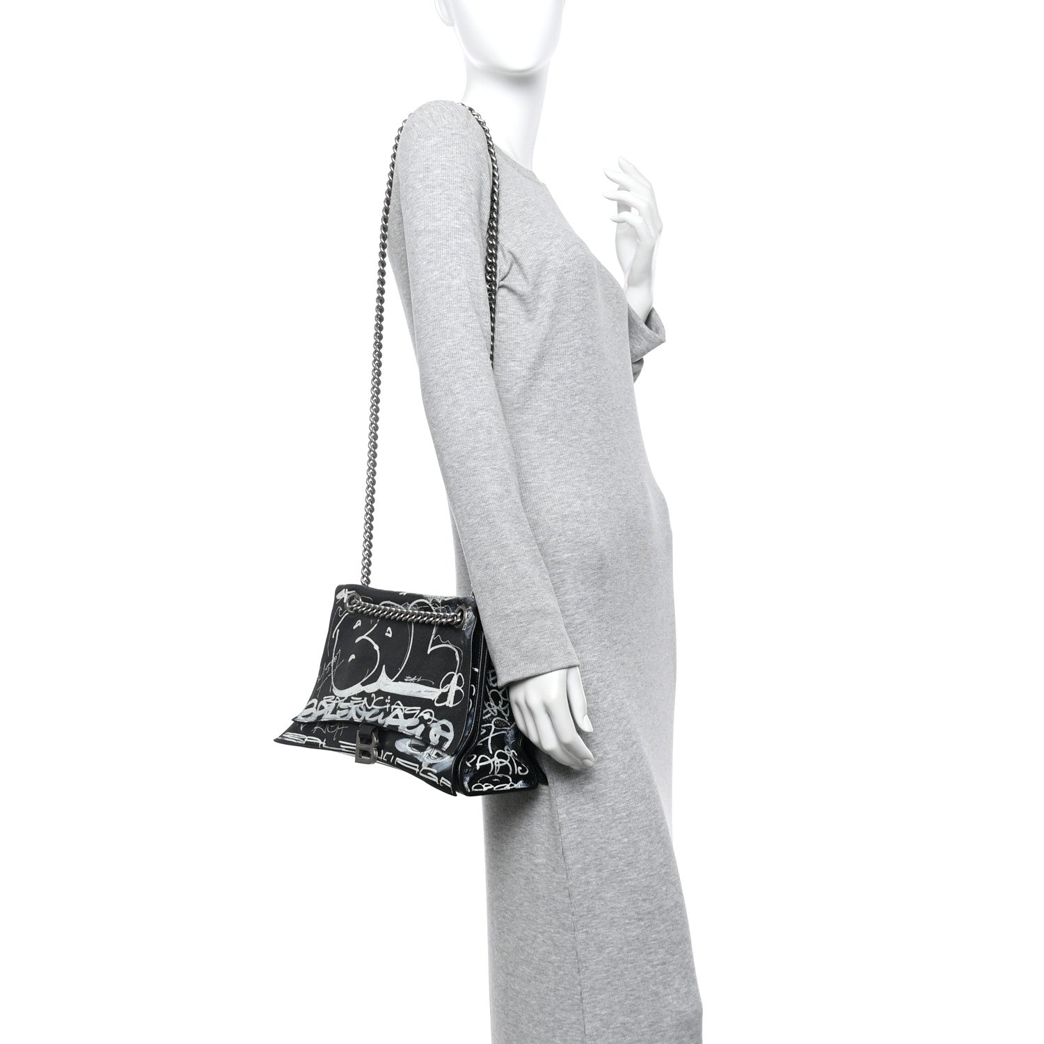 Balenciaga Agneau Arena Graffiti Medium Crush Chain Bag Black White 2 of 11