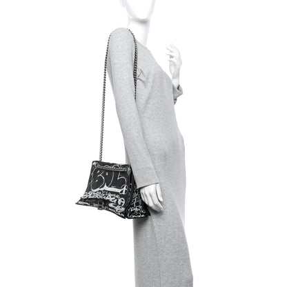 Balenciaga Agneau Arena Graffiti Medium Crush Chain Bag Black White 2 of 11