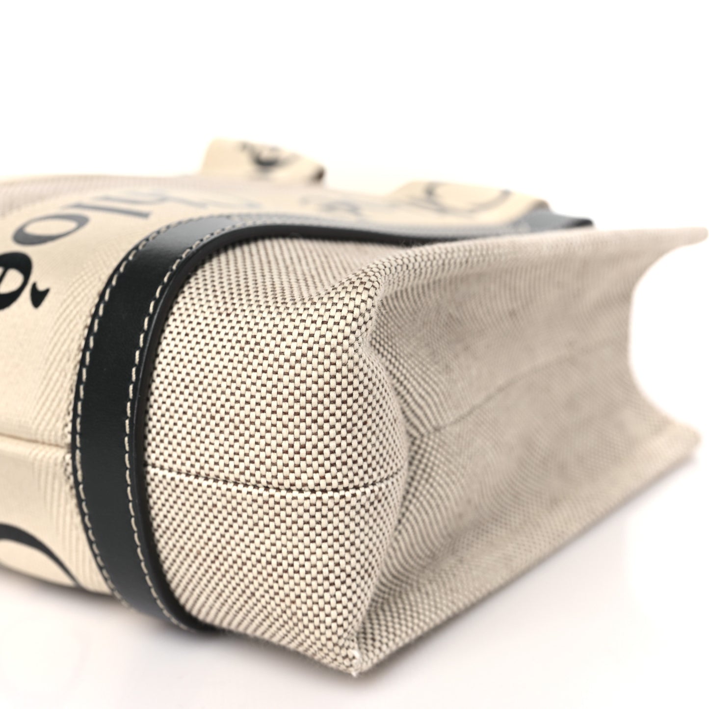 Cotton Calfskin Small Woody Ribbon Tote With Strap White Navy
