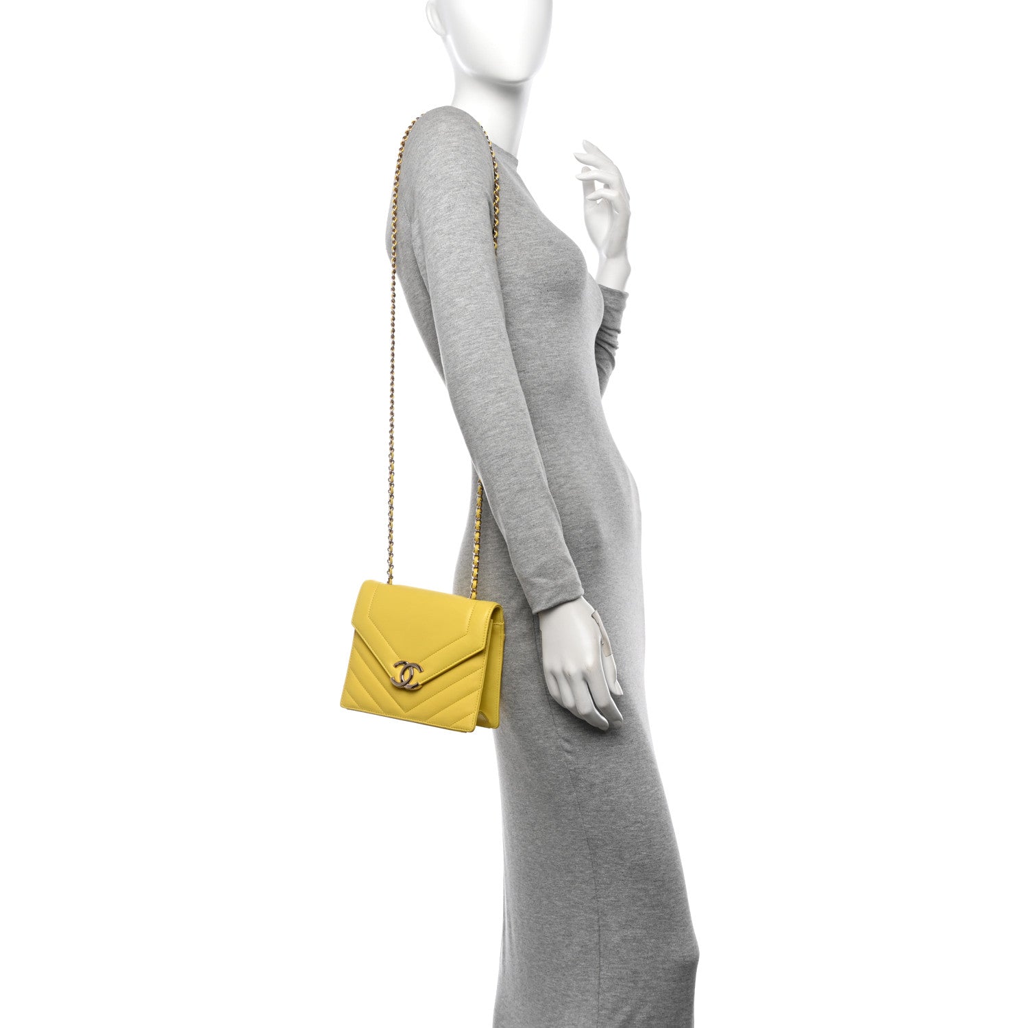 Chanel Calfskin Quilted Chevron Small Envelope Flap Yellow 2 of 12