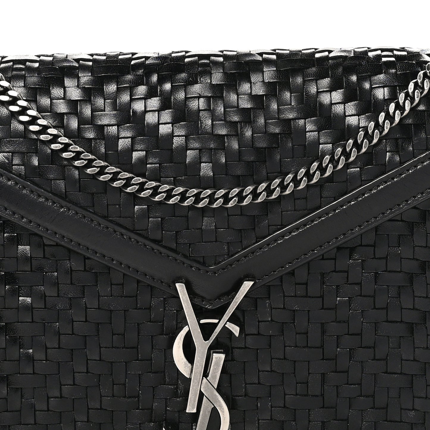 Calfskin Woven Monogram Cassandra Clasp Bag Black