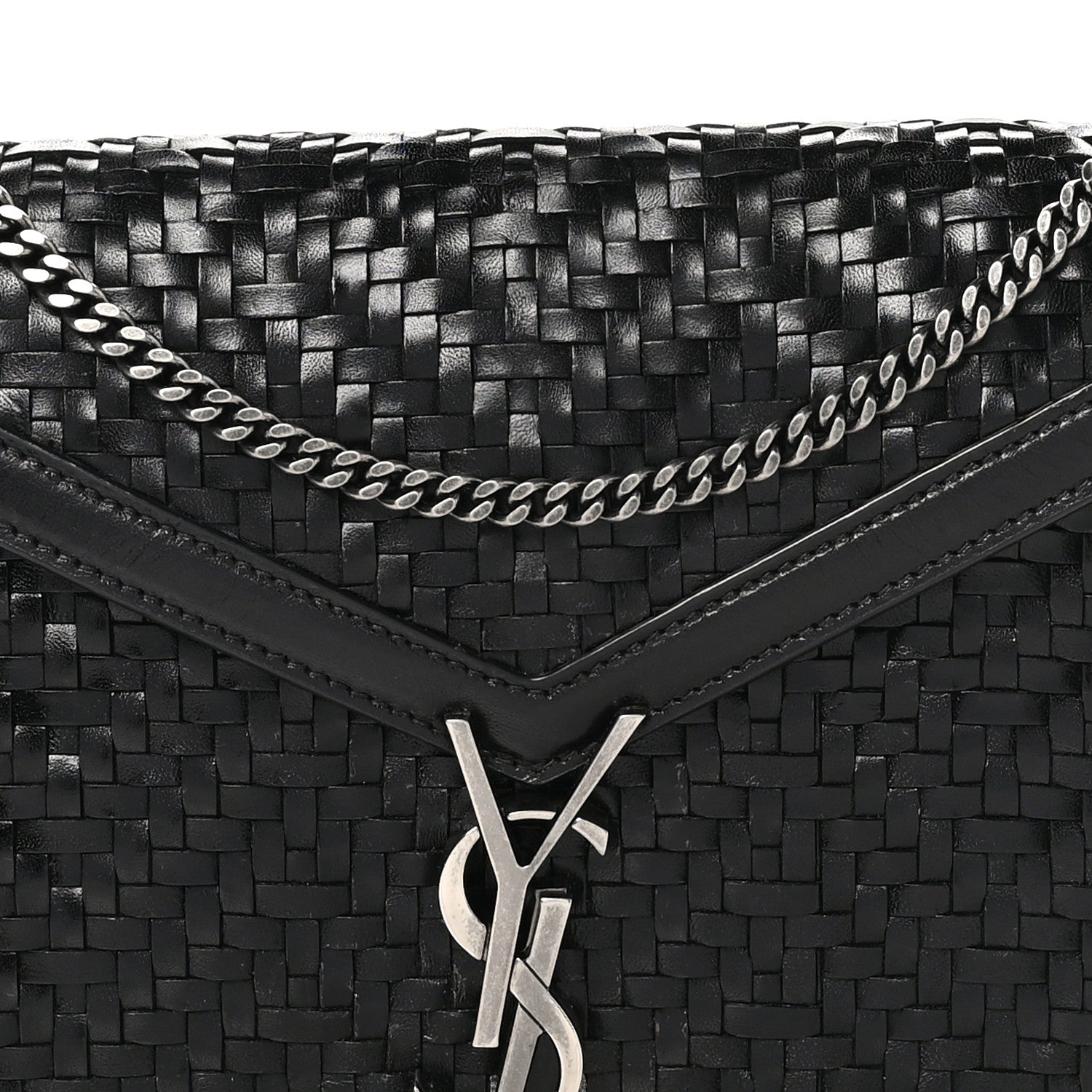 Saint Laurent Calfskin Woven Monogram Cassandra Clasp Bag Black 8 of 10