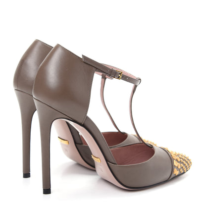 Gucci Malaga Kid Studded Cap Toe T Strap Pumps 36 Grey Field 4 of 10