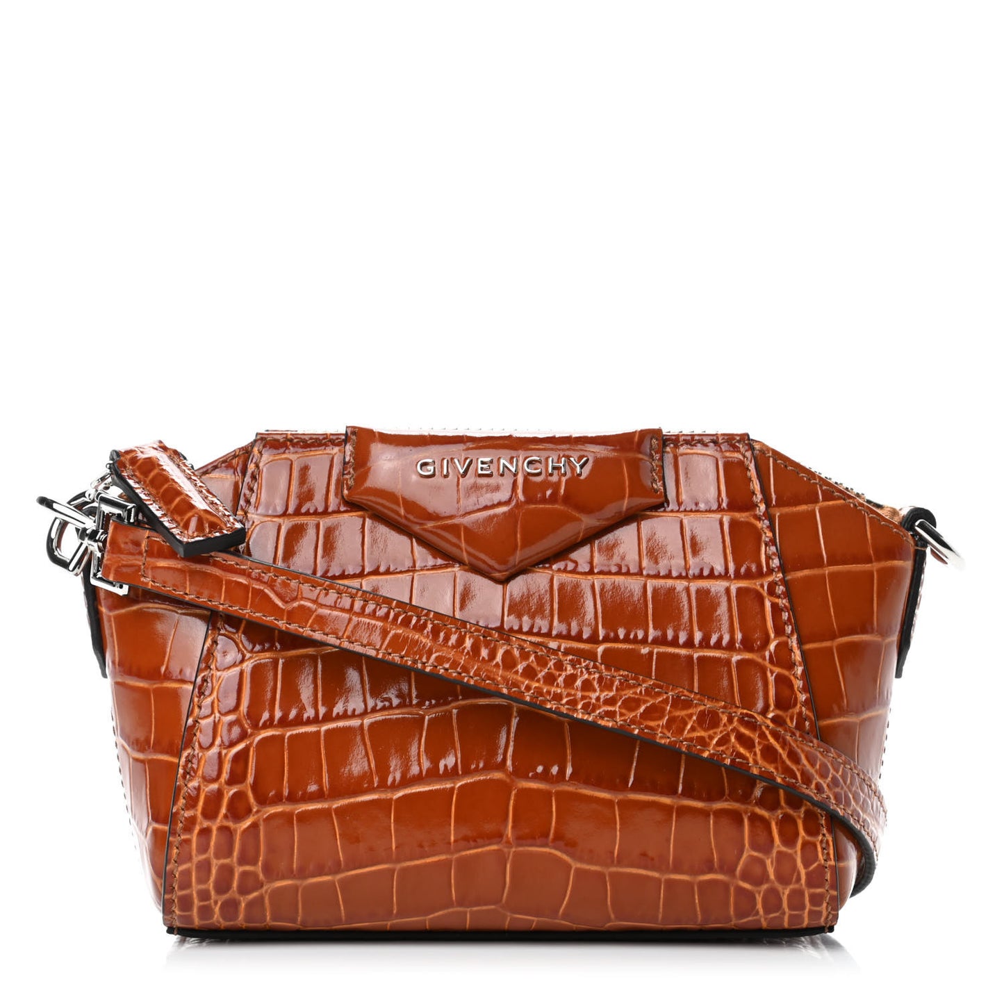 Calfskin Crocodile Embossed Nano Antigona Tan