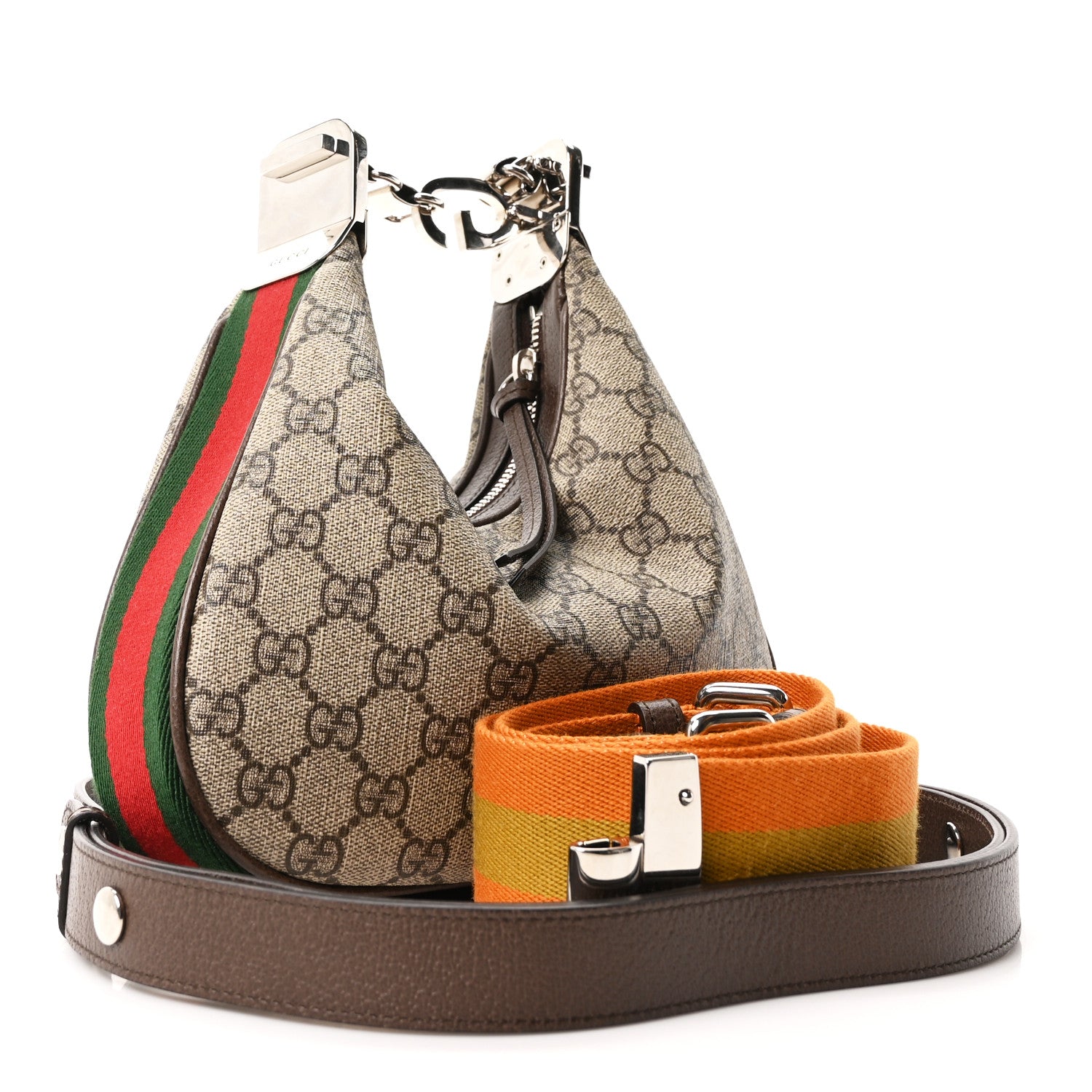 Gucci GG Supreme Monogram Textured Calfskin Web Small Attache Shoulder Bag Beige Ebony New Acero 3 of 10