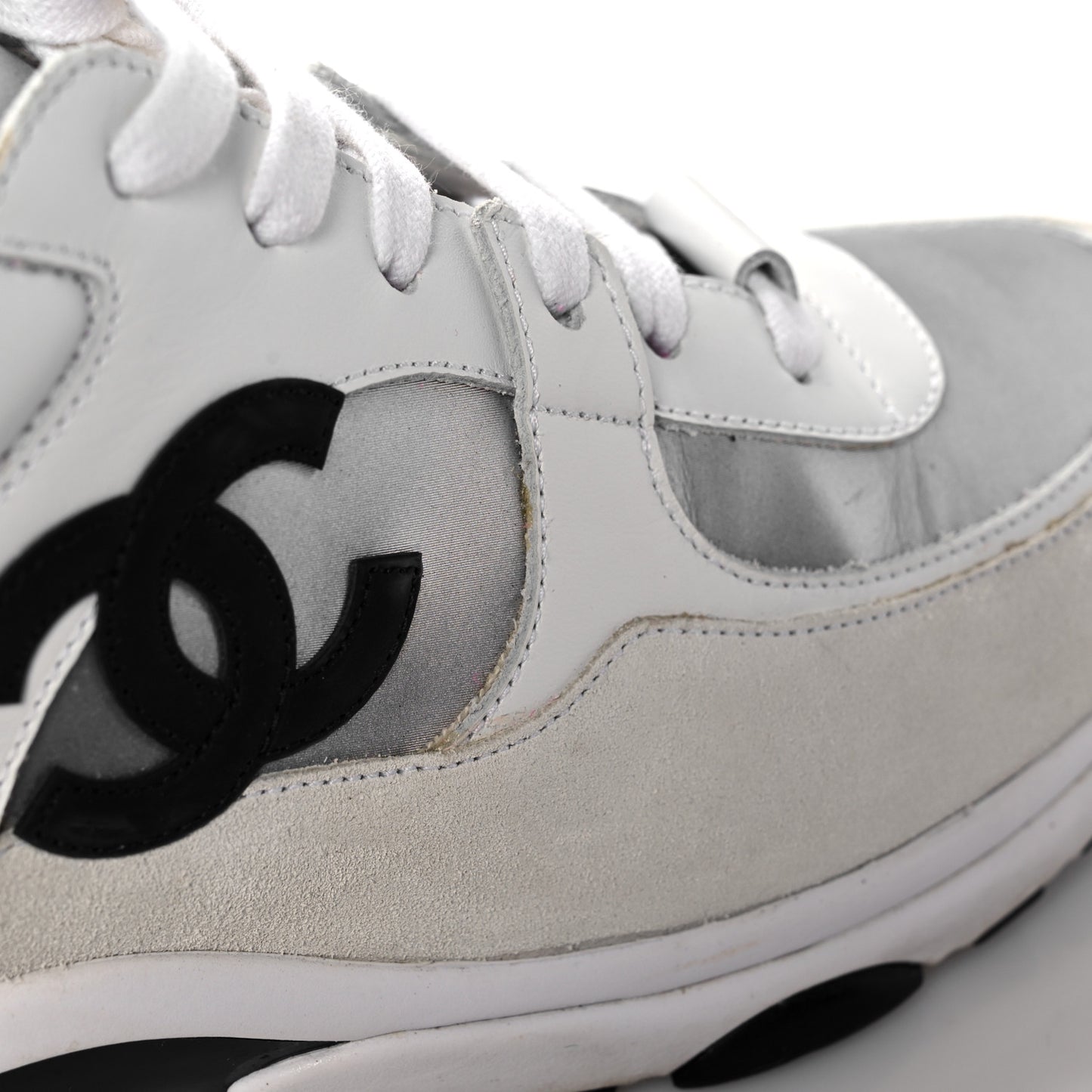 Calfskin Fabric Sneakers 40 White Silver Fluo Pink