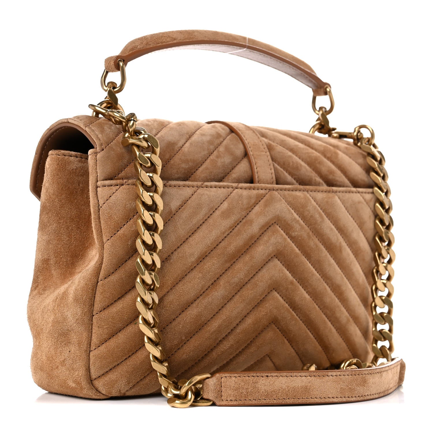 Saint Laurent Suede Matelasse Chevron Monogram Medium College Bag Cinnamon 3 of 11