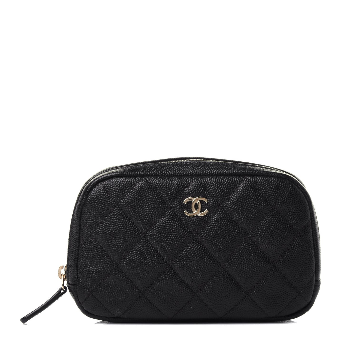 Caviar Quilted Small Curvy Pouch Cosmetic Case Black