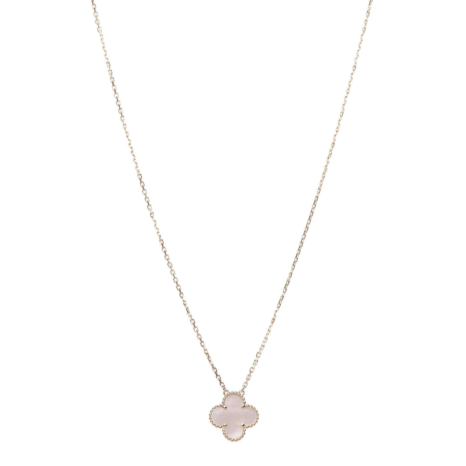 Van Cleef & Arpels 18K Yellow Gold Mother of Pearl Vintage Alhambra Pendant Necklace 1 of 8