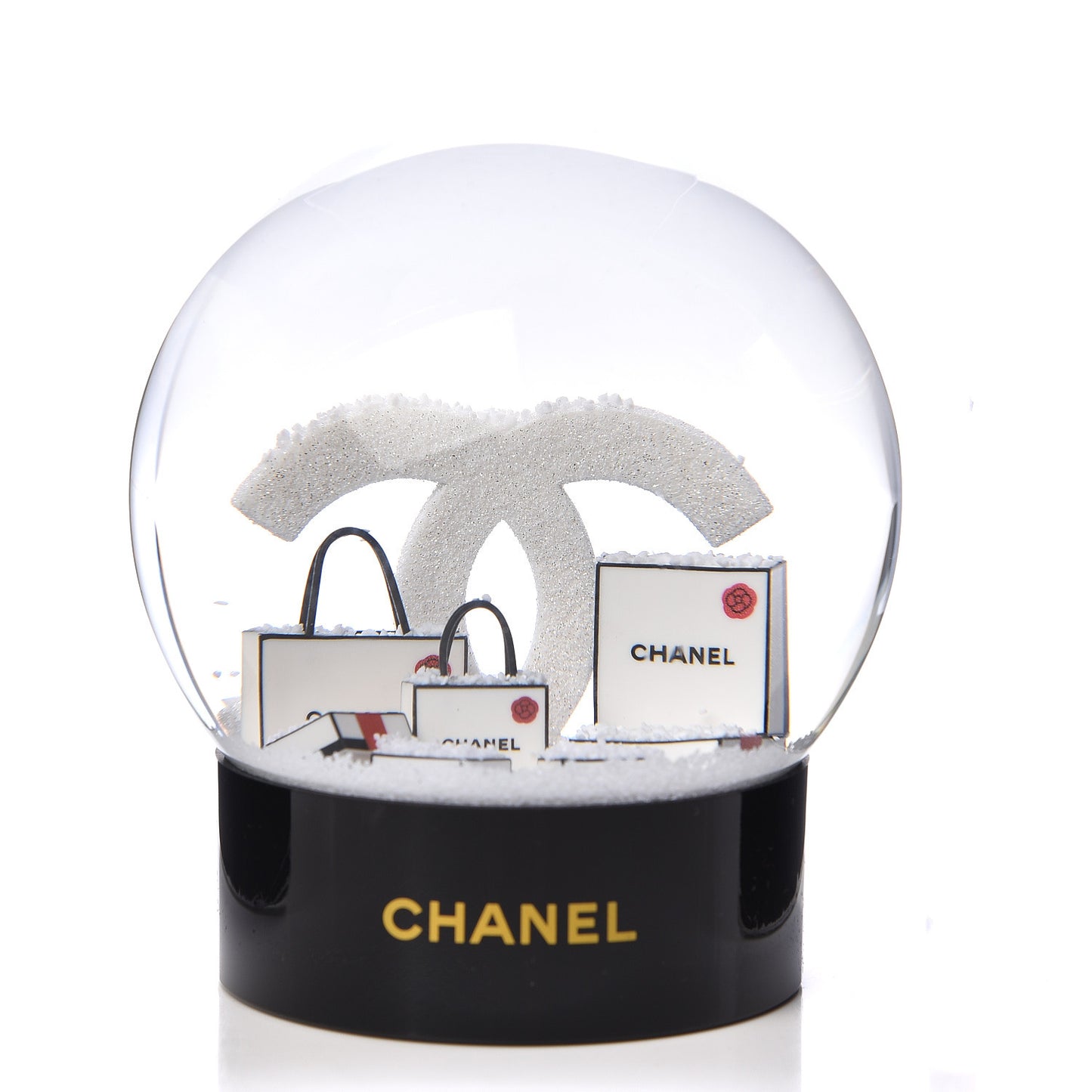 Glass CC Shopping Bag Snow Globe