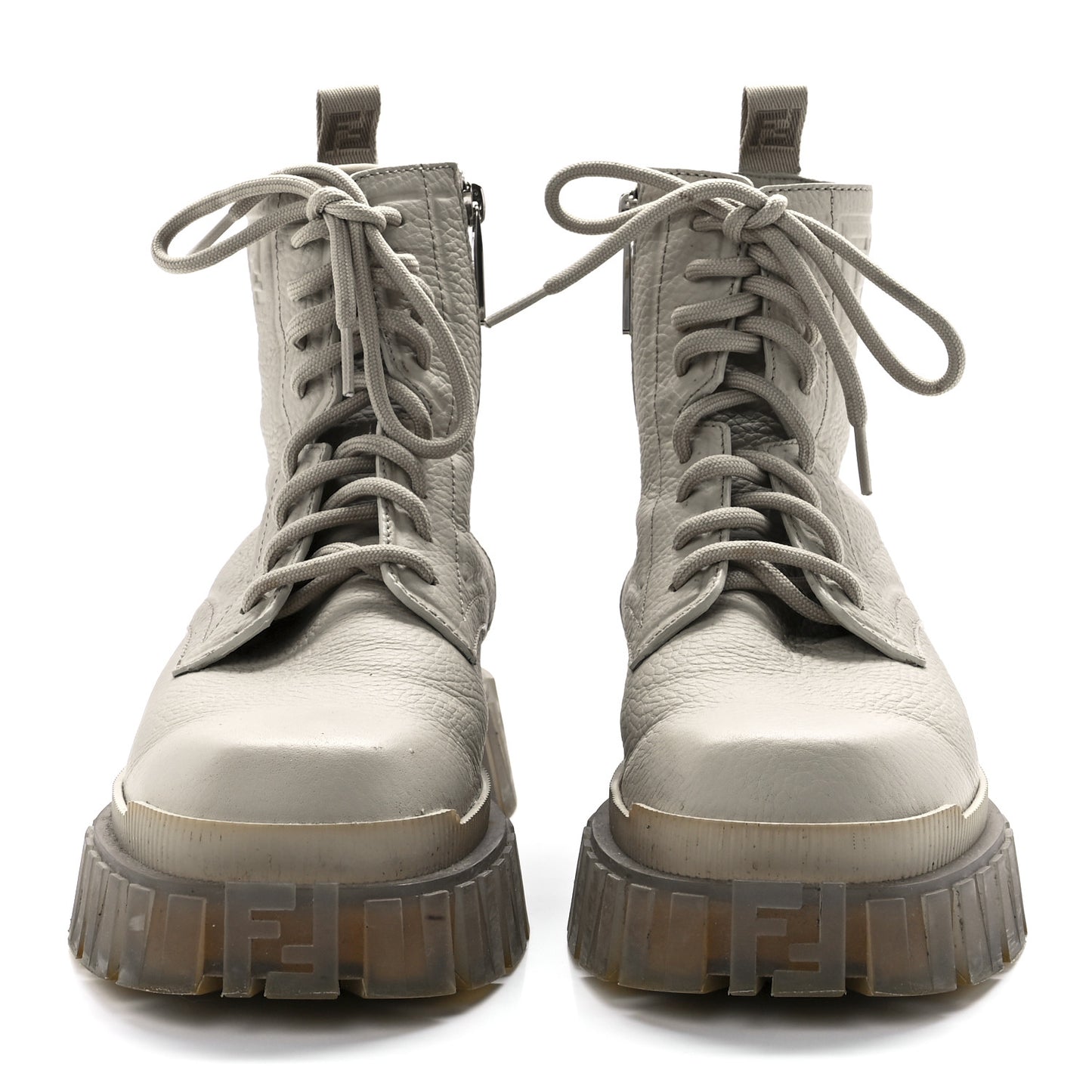 Vitello Lycra FF Embossed Mens Fendi Force Combat Boots 8 New Latte Nuvola