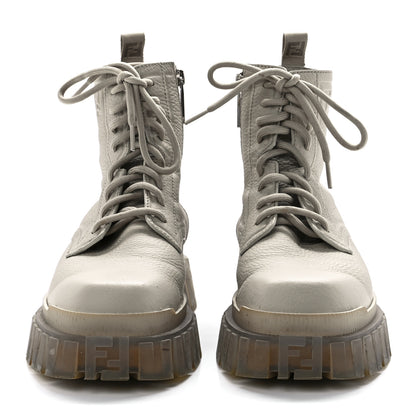 Fendi Vitello Lycra FF Embossed Mens Fendi Force Combat Boots 8 New Latte Nuvola 2 of 10