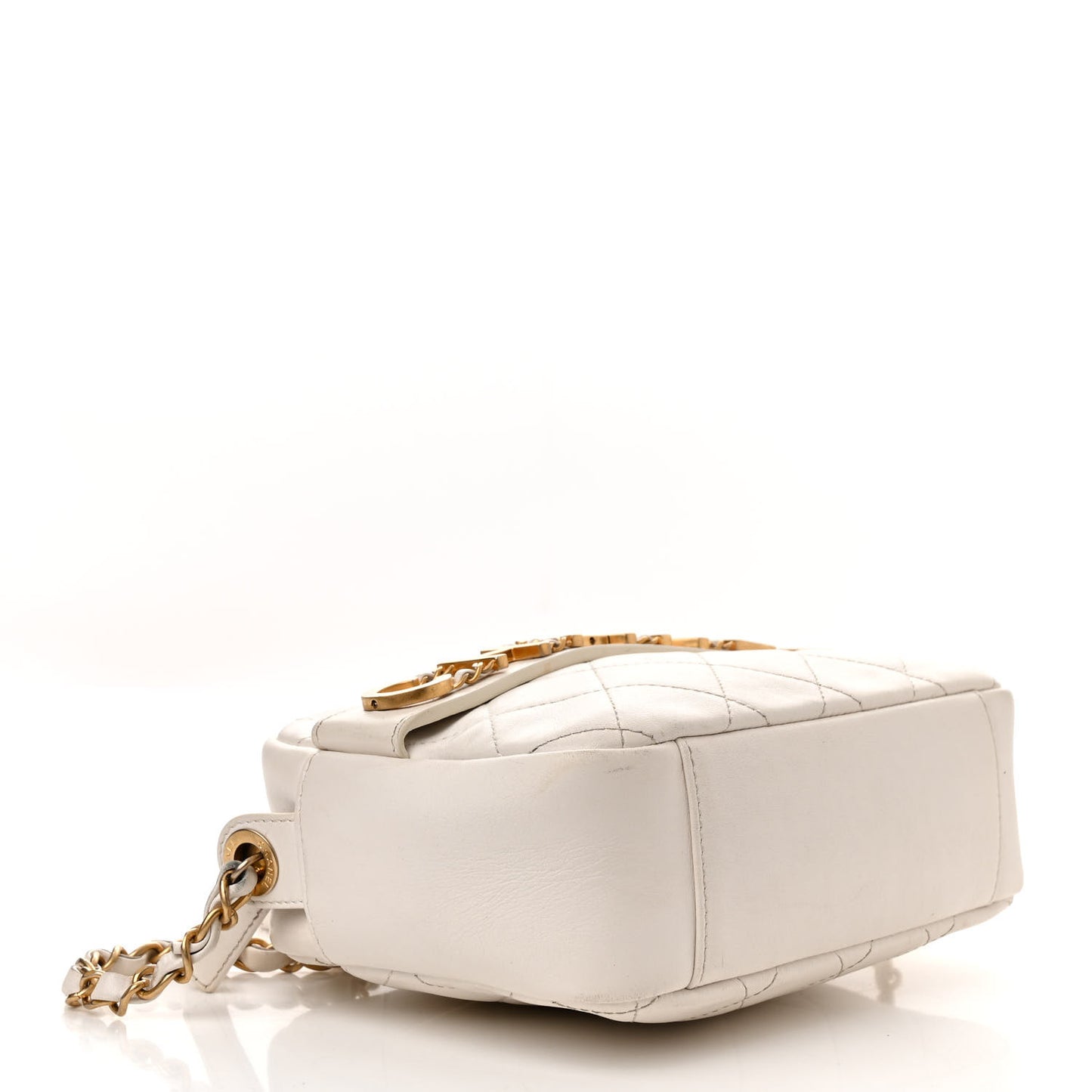 Calfskin Quilted Enchained Camera Case Bag White