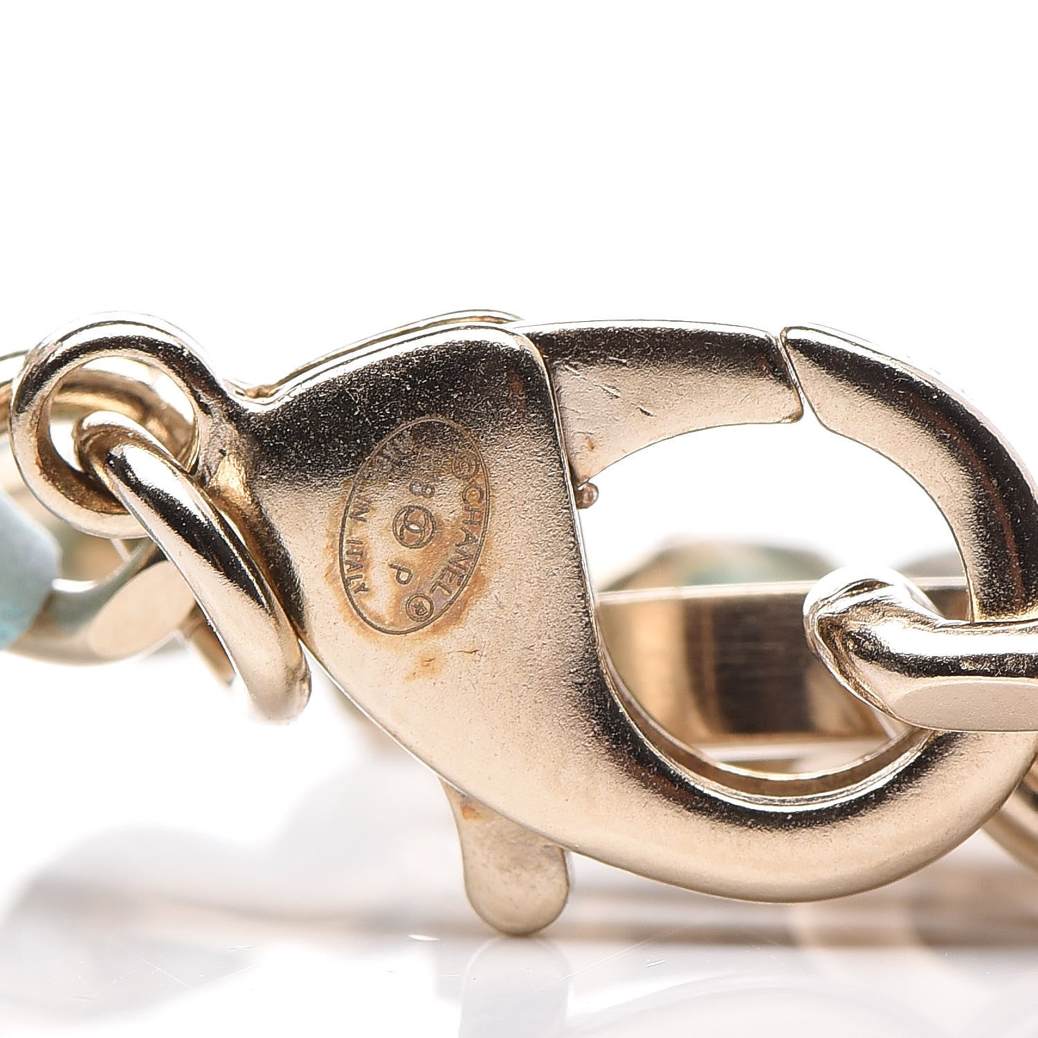 Chanel Metal Iridescent Lambskin Lock Bracelet Gold Light Blue 4 of 7
