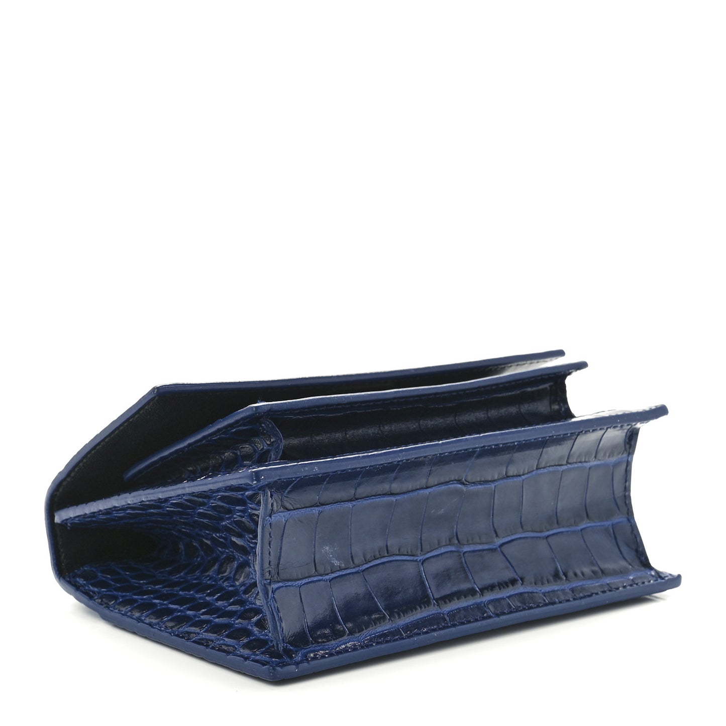 Shiny Calfskin Crocodile Embossed XS Sharp Top Handle Bag Navy