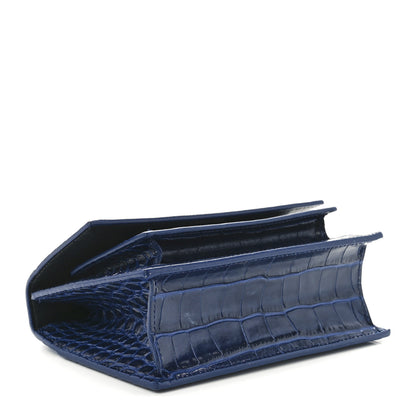 Balenciaga Shiny Calfskin Crocodile Embossed XS Sharp Top Handle Bag Navy 4 of 11